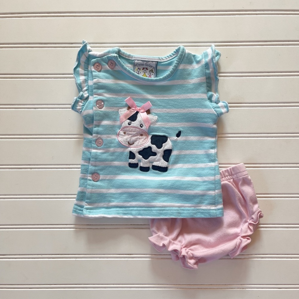 THREE SISTERS Cow Farm Animals Embroidered Appliqué Bloomer Set